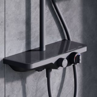 Душевая системма Damixa Apollo 947760300 с термостатом и с полкой черная